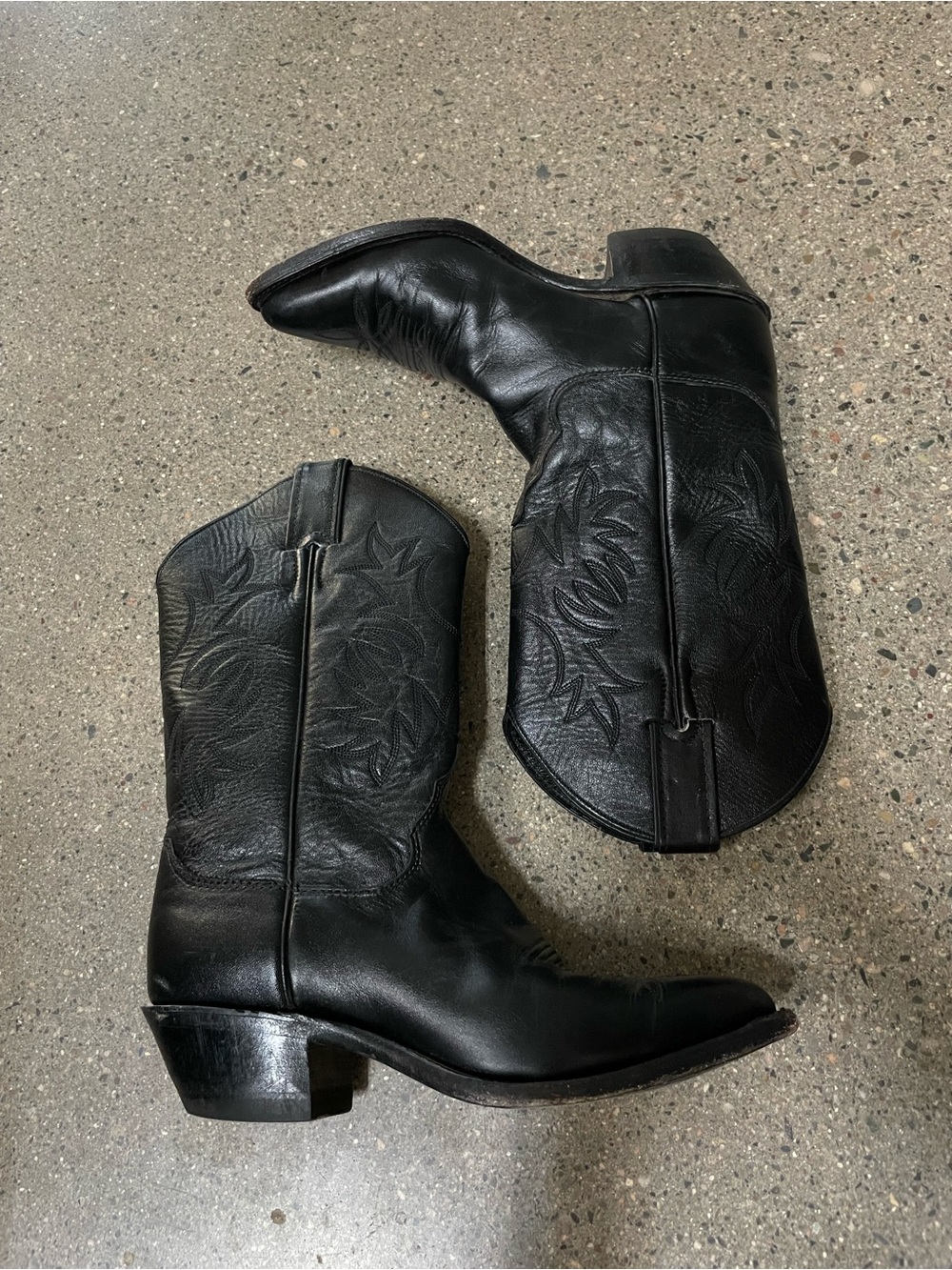 Justin Boots Black Leather Western Cowboy Boots Womens 5.5 Pointed Toe